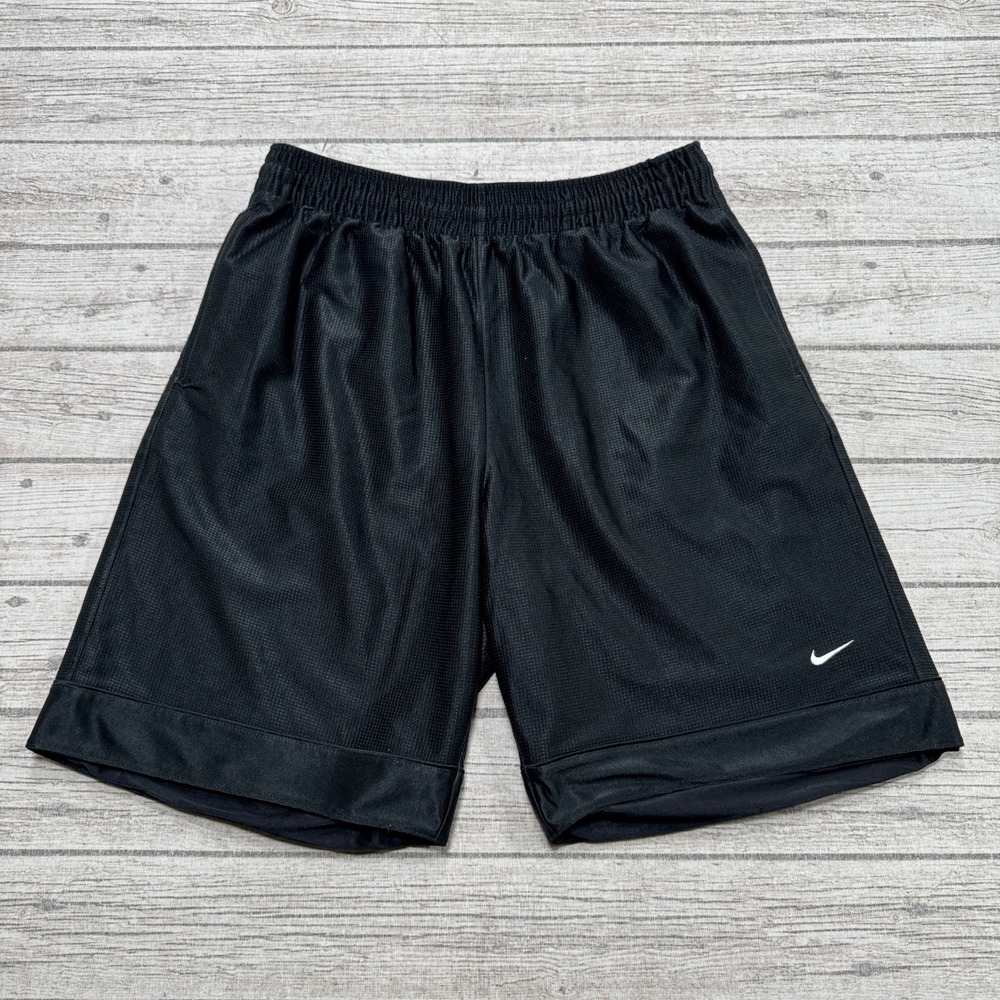 Nike Basketball Shorts Men's Large Black Mesh Lined Swoosh Silver Tab Activewear